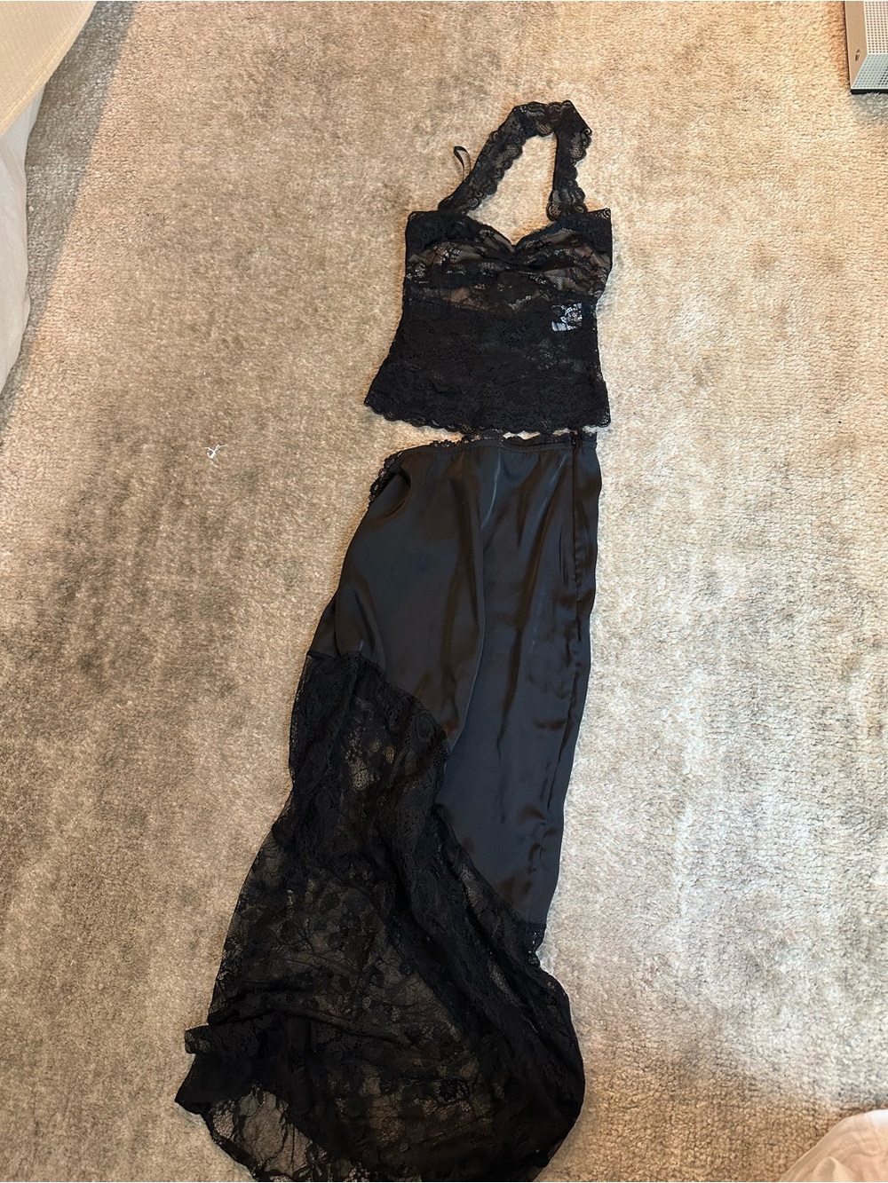 Princess Polly Black Lace Halter Slip Set